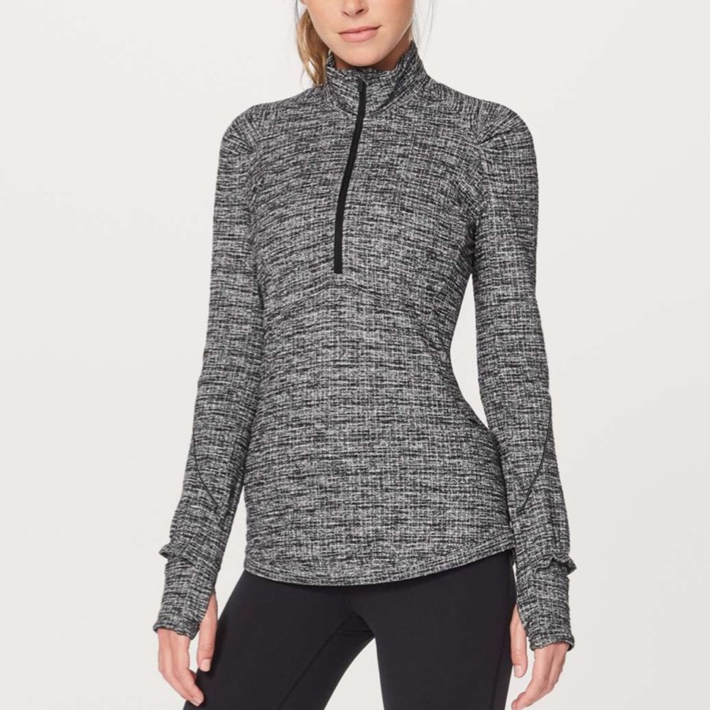 Lululemon Extra Mile 1/2 Zip Running Luon Ringspun Denim Black White